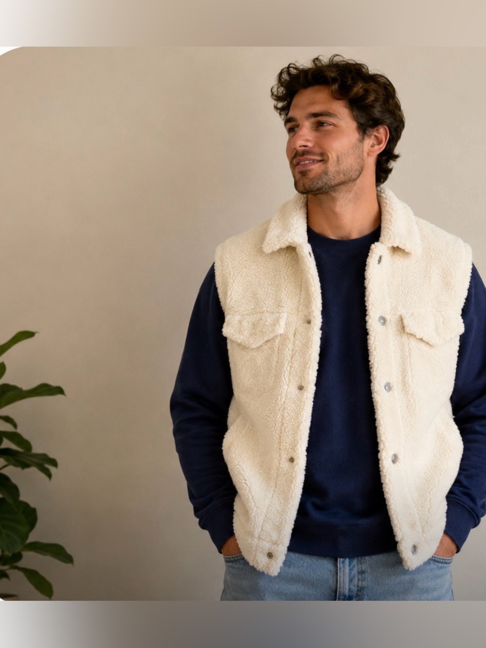HUGO BOSS Soft Cream Sherpa Jacket Gilet Vest Size Small Men’s Retail $398